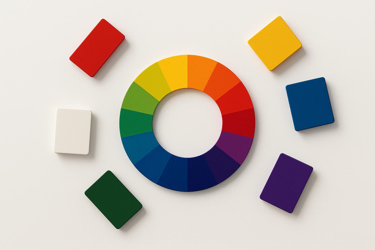 Color wheel and brand color swatches illustrating the psychology of colors in branding