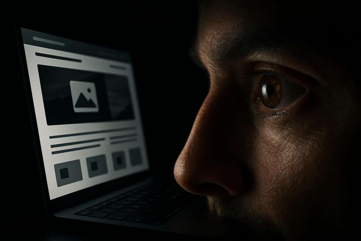 Human eye reflected in a screen illustrating the neuroscience of website first impressions